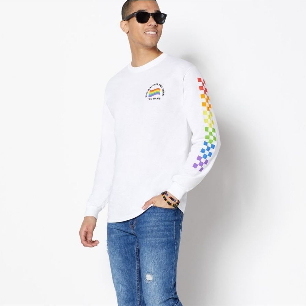 Spencer's Rainbow Checkered Pride L/S T-Shirt‎